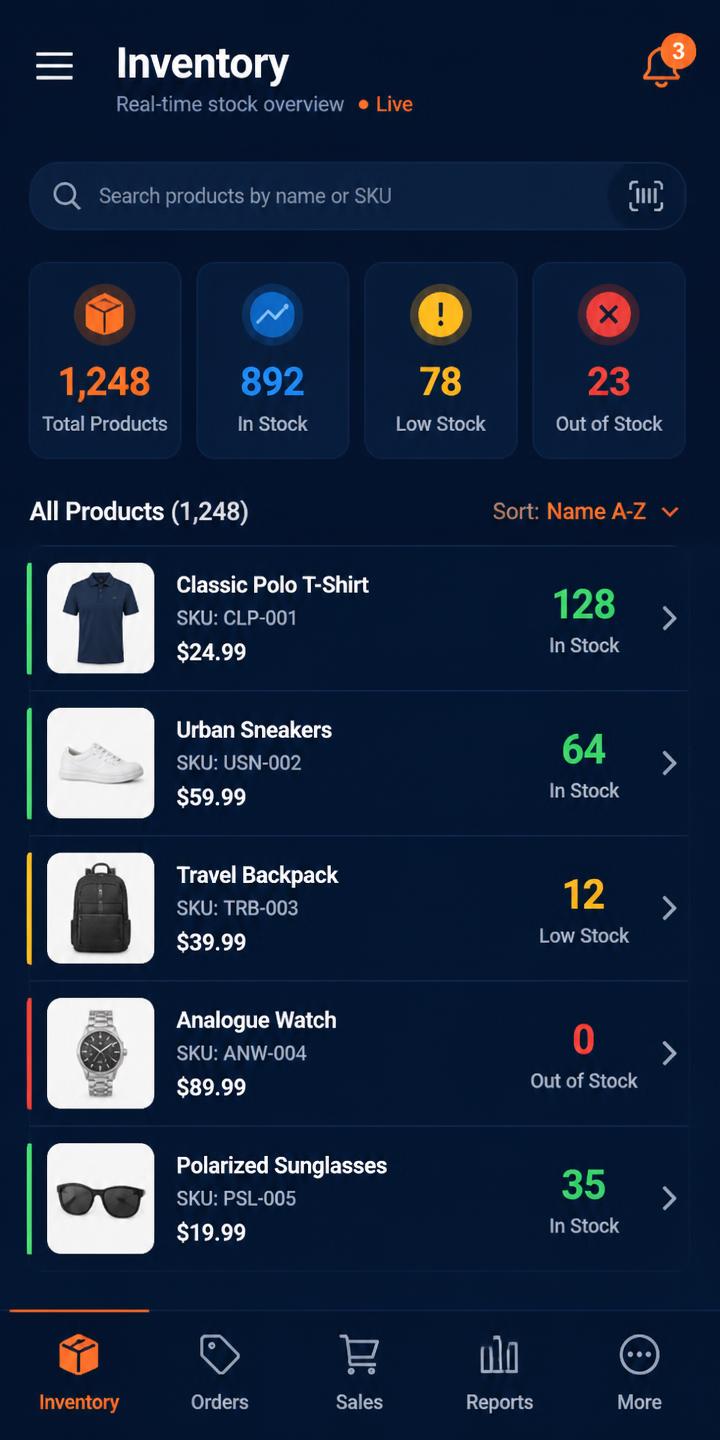 Real-time inventory check app screen