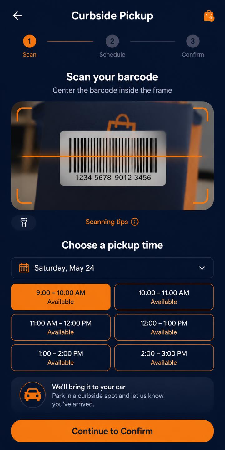 In-app barcode scan app screen